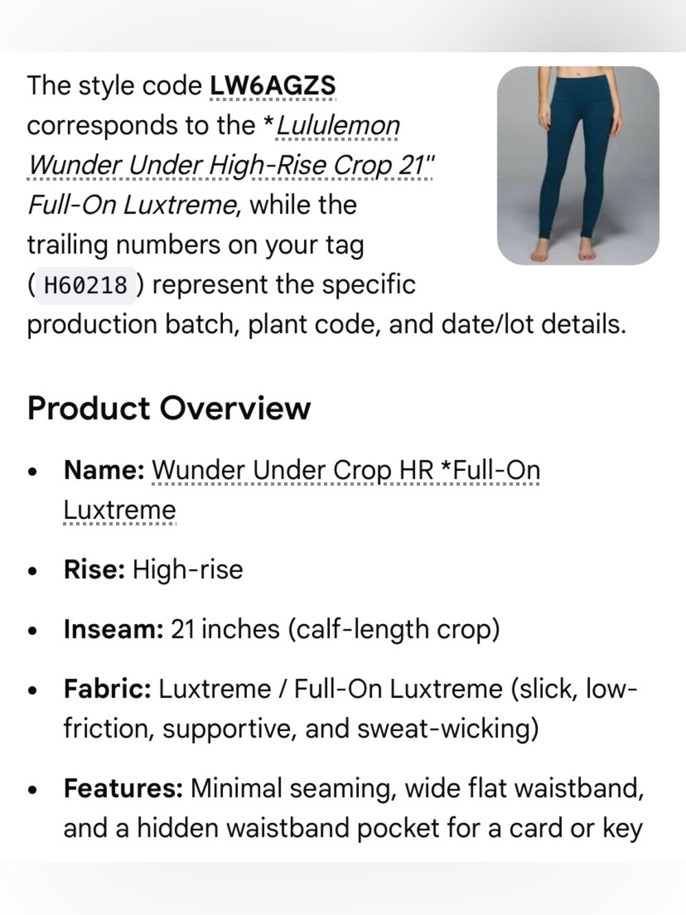 Lululemon Wunder Under High Rise Crop Leggings - Picture 5 of 5